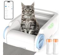 Self Cleaning Litter Box, with Open-Top Design, Automatic Cat Litter Box Self Cleaning for Multiple Cats with App Control, Safety Protection, Includes 2 Roll Trash Bag and Litter Mat, White & Blue
