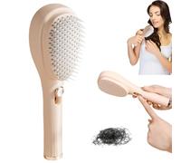 Self-Cleaning Retractable Hair Brush, Scalp Massage Comb with One-Touch Release, Portable Anti-Static Detangler Brush for Home & Travel (Beige)
