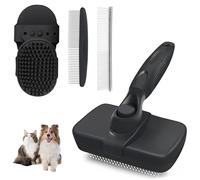 Self Cleaning Shedding Brush - 5-in-1 Professional Pet Grooming Kit Skin Friendly Grooming Tool for Dogs, Cats, and Puppies, Deshedding and Hair Removal for Long and Short Haired Pets, Black