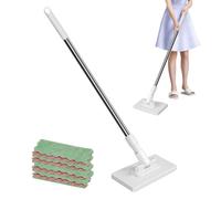 Self Clip Cloth Mop | Disposables Dust Mop With 4 Reusable Cloths | Detachable Press Clamp Wipes Flash Speed Cleaning Kit | Long-Lasting | Flexible | 100x16x8.5cm | For Home