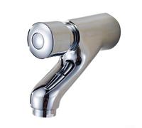Self-Closing Bathroom Faucet - Wall-Mounted Push Tap Single Lever Brass Chrome Non-Concussive Design for Basin Sink Delay Function for Water Conservation