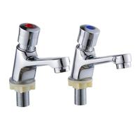 Self Closing Bathroom Sink Taps Pair, 1 Pair G1/2" Chrome Plated Bathroom Sink Faucet Brass Push Button Hot and Cold Mixer Time Delay Washbasin Tap Mixer for Kitchen Hotel Restaurant Public Toilet