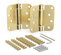 Self Closing Door Hinges, Spring Hinge Door Closer, Spring Loaded, Auto Close, 4 Inch, Automatic Closer, Auto Shut For Interior, Garage, Exterior, Adjustable Tension, 5/8” Radius Corner, Brass, 2 Pack