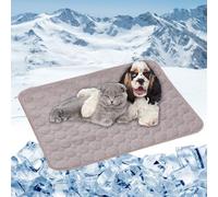 Self Cooling Gel Dog Mats 70 x 55 cm Cooling for Pets on Warm Days Easy to Clean Non-Slip Dog Mat Ice Silk Chill Pad for Crates, Kennels and Beds, Brown