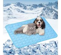 Self Cooling Gel Dog Mats 70 x 55 cm Cooling for Pets on Warm Days Easy to Clean Non-Slip Dog Mat Ice Silk Chill Pad for Crates, Kennels and Beds, Blue