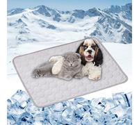 Self Cooling Gel Dog Mats 70 x 55 cm Cooling for Pets on Warm Days Easy to Clean Non-Slip Dog Mat Ice Silk Chill Pad for Crates, Kennels and Beds, Grey