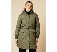 Womens Self Covered Button Quilted Padded Puffer Midi Coat Khaki 6