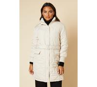 Self Covered Button Quilted Padded Puffer Midi Coat Dorothy Perkins Stone 8