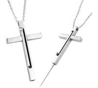 Self Defense Cross Necklace, 21 inch Chain, Stainless Steel Hidden Protection Tool with Safety Lock (silvery)