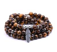 Self-Discovery 108 Bead Japa Mala Meditation Bracelet Necklace for Men or Womens Yoga Jewelry (Brown Tiger Eye)