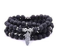 Self-Discovery 108 Bead Japa Mala Meditation Bracelet Necklace for Men or Womens Yoga Jewelry (Lava)