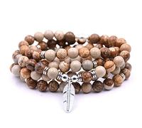 Self-Discovery 108 Bead Japa Mala Meditation Bracelet Necklace for Men or Womens Yoga Jewelry (Picture Jasper)