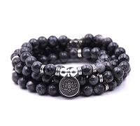 Self-Discovery 108 Natural Beads Mala Yoga Bracelet with Lotus Charm (Labradorite)