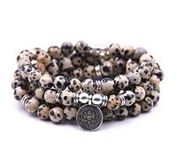 Self-Discovery 108 Natural Beads Mala Yoga Bracelet with Lotus Charm, Stone