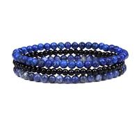 Self-Discovery Mala Natural Gemstone Bracelet Set for Women - 4mm Beaded Stretch Jewelry, Spiritual Gift (Lapis, 3)