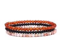 Self-Discovery Mala Natural Gemstone Bracelet Set for Women - 4mm Beaded Stretch Jewelry, Spiritual Gift (Carnelian, 3)