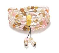 Self-Discovery Mala Stretchy Mala Wrist Wrap Bracelet with 108 Healing Watermelon Tourmaline Mala Prayer Beads (Pink and Green)