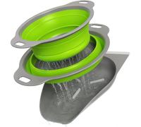 Self-Draining Base with 2 Piece Collapsible Colanders Set for Pasta, Veggies and Fruits, High-Temperature Resistance Space-Saver Green and Gray