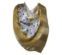 Self Embossed Striped ‘I Love JESUS’ and Heart Print Silk Satin Square Bandana Neck Scarf, Head Scarves, Neckerchief (Beige)