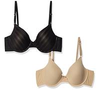 Self Expressions Women's One Fab Fit Demi T-Shirt Bra 2-Pack, Opaque, Body Beige/Black with Body Beige, 36D (Pack of 2)