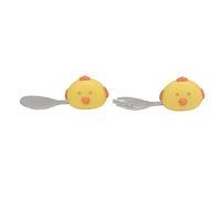 Self-Feeding Baby Spoon, Flat Narrow Durable Portable Stainless Steel Short Handle Baby Fork Spoon Set for Schools for Kids (Yellow)