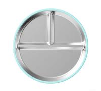 Self Feeding Made Easy Stainless Steel Kids Plates with Divided Sections and Suction Base (Blue)