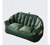 Self-Fill Pouf Cover with Armrests - Empty Faux Leather Bean Bag for Adults & Teens Living Room Bedroom Dorm Dark Green Double Sofa Versatile Seating Solution