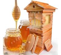 Self-Flowing Beehive Starter Kit, Wooden Bee Hives Boxes with 4 Frames & 6 Trays, Complete Beekeeping Starter Kit, for Backyard Beekeepers to Monitor Bees and Harvest Honey Safely and Easily