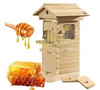 Self-Flowing Honey Beehive Starter Kit, Complete Wooden Bee Box with Observation Window and Honey Spout for Beekeeping, Garden Pollinators
