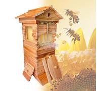 Self-Flowing Wooden Bee Box, Frame Complete Bee Box, Built-in Honey Extraction Setup, 4 Honeycomb Trays & 6 Brood Frames & Observation Window, Bee Hive, 25.78 * 14.9 * 10 in
