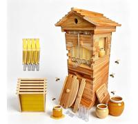 Self-Flowing Wooden Beehive with Frames and Trays, Complete Starter Kit With Transparent Observation Window & Automatic Honey Flow System