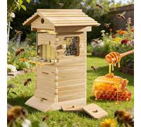 Self-Flowing Wooden Beehive with Frames and Trays Style Beekeeping Starter Kit for Backyard Beekeeping and Garden Pollination
