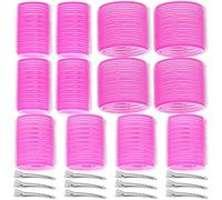 Self Grip Hair Rollers Curlers Set - 24 Pieces with 3 Sizes (4 Jumbo, 4 Large, 4 Medium) and 12 Clips for Volume on Long, Short, Thick, or Fine Hair