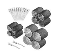 Self Grip Hair Rollers No Heat Hair Curlers Heatless Curls Hair Bangs Volume Self-adhesive Hook & Loop DIY Hair Styling Tool for barber stores, hair stylists(Black)