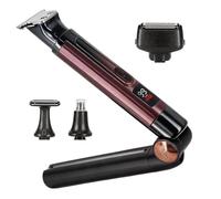 Self-Grooming Back Shaver for Men - Electric Body Groomer Kit with Adjustable Extension Handle, 4-in-1 Trimmer Set (Body, Face, Nose, Hair), IPX6 Waterproof, LED Display & USB Rechargeable