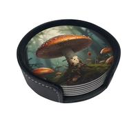 Self-healing mushroom illustration Prints Coaster Set - 6-Piece Set - Waterproof and Scalding-Resistant, Suitable for Home and Office Use