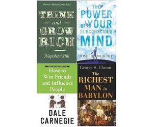 Self Help, Success and Wealth 4 Books Collection Set - How to Win Friends and Influence People, Think and Grow Rich, The Power of Your Subconscious Mind, The Richest Man In Babylon