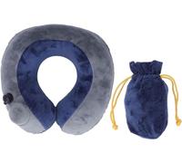 Self Inflatable Travel Pillow, U Shaped Neck Support Pillow, Press Type Inflation for Hands Free Use, Compact Portable with Storage Bag, Dark Blue with Gray Lovely and practical