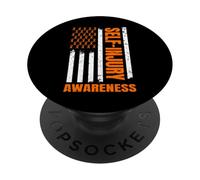 Self-Injury Awareness Orange Ribbon USA Flag Support Message PopSockets Adhesive PopGrip