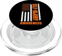 Self-Injury Awareness Orange Ribbon USA Flag Support Message PopSockets PopGrip for MagSafe