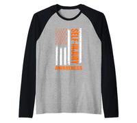 Self-Injury Awareness Orange Ribbon USA Flag Support Message Raglan Baseball Tee