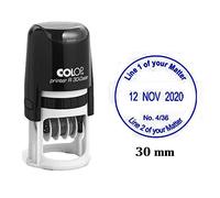 Self Inking COLOP R30 Round Custom Rubber Stamp with Date Personalized Office Stamper - Dater Stamp - Blue Ink