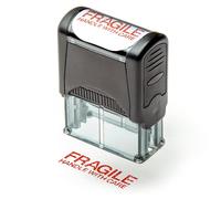 Self Inking Rubber Stamp, Refillable Red Ink Preinstalled - 1.4" x 0.51" X (35 x 8mm) (Fragile Handle with Care)