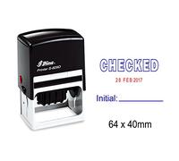 Self Inking Shiny Date Stamp with Checked & Initial Text Ofiice Stationery Rubber Stamper S-829D