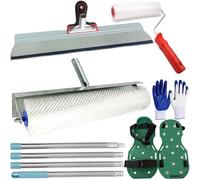 Self Leveling Tools Kit Spiked Roller 20 in 9 inch Epoxy Roller Spike Shoes for Concrete Epoxy Flooring Stainless Steel Notched Squeegee Rake Cement Floor Leveling Tools