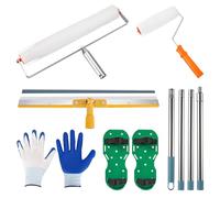 Self-Levelling Cement Tool Kit, Floor Construction Roller Spike Shoes, Epoxy Floor Paint Tool, 56cm Stainless Steel Scraper Rake and 30cm Spiked Shoes, Removable Extended Handle for Self-Leveling