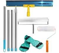 Self-Levelling Cement Tool Kit - self Levelling Compound Tools with Removable 1.6m Long Extended Handle, Floor Construction Roller Spike Shoes, Stainless Steel Scraper Self-Leveling Rake