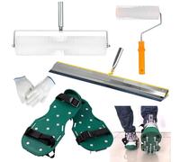 Self Levelling Tools, Floor Screeding Tools Kit with 2 Deaeration Rollers 23CM + 48CM Standing Squeegee Large Area Squeegee 56CM and Nail Shoes Spike Length 3CM for Leveling Compound Floor Wall