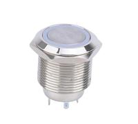 Self-locking 12V Blue Ring LED Illuminated Button 2 Screw Terminal Waterproof Push Button Power Switch High Flush Head Flat Head IDGTTLDF(Green LED,FLAT HEAD_110V)