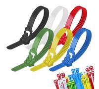 Self-locking buckle, high-strength nylon cable ties, 100 pieces nylon cable ties, coloured, detachable cable zip ties, attachment loop for multi-purpose cables